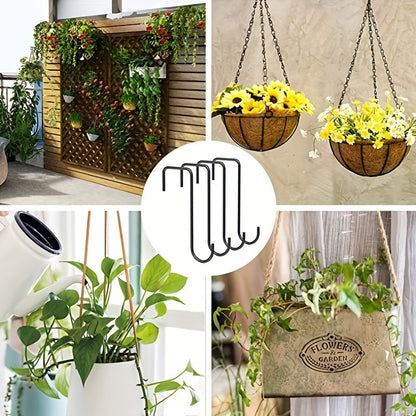 Heavy Duty 8-Inch Metal Fence Hooks - 4pcs Black Decorative Garden & Patio Hooks for Hanging Planters, Bird Feeders, Outdoor Decor - Durable Iron Construction, Versatile Use, Decorative Garden Fence, Sleek Hook Design, Home Gardeners