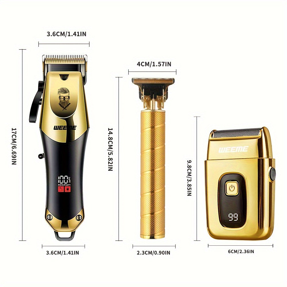 1pc/2pcs/3pcs/4pcs Professional Men'S Hair Clippers, Beard Trimmer Set - Featuring USB Rechargeable Operation, Precision Adjustable Blades, And Clear LCD Display in A Portable Compact Design for Home Grooming, Perfect Father'S Day Gift for Men