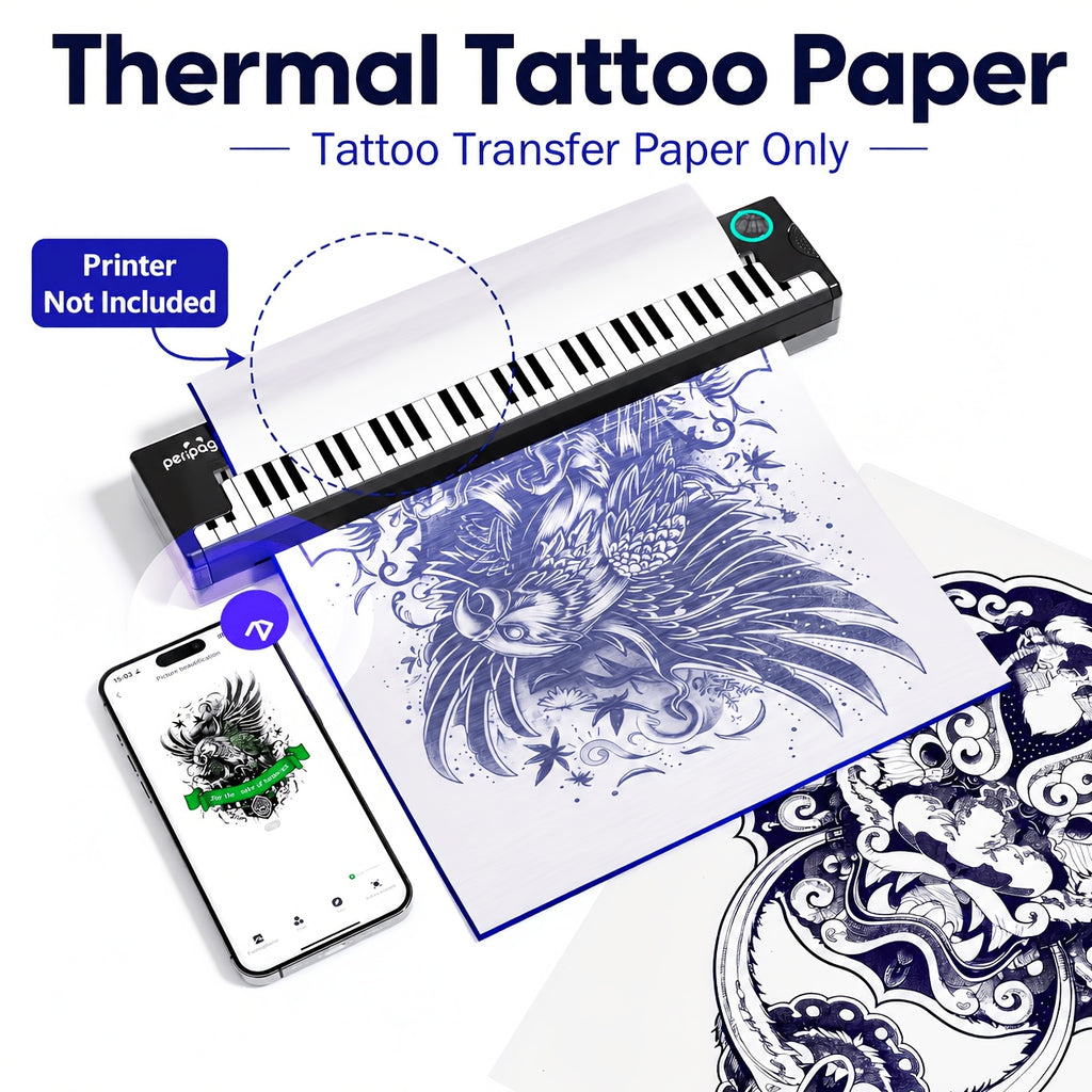PeriPage Thermal Tattoo Paper, Fast Imaging, Ink-free And Suitable for A4 Size Tattoo Machine, High Definition Printing, A Good Helper for Tattoo Artists