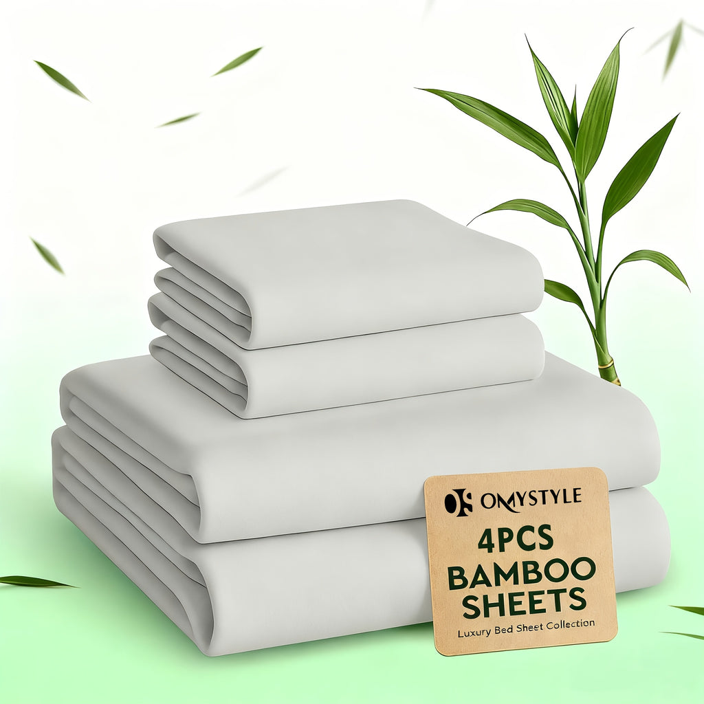 2000TC 4pcs Bamboo Blend Sheet Set - Breathable & Cooling Flat Sheet, Fitted Sheet And Pillow Cases, Fresh And Smooth, Deep Pocket, Room Decoration