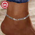 Adjustable Figaro Anklet in 925 Sterling Silver for Both Genders - Hypoallergenic, Nickel-Free, And in Style