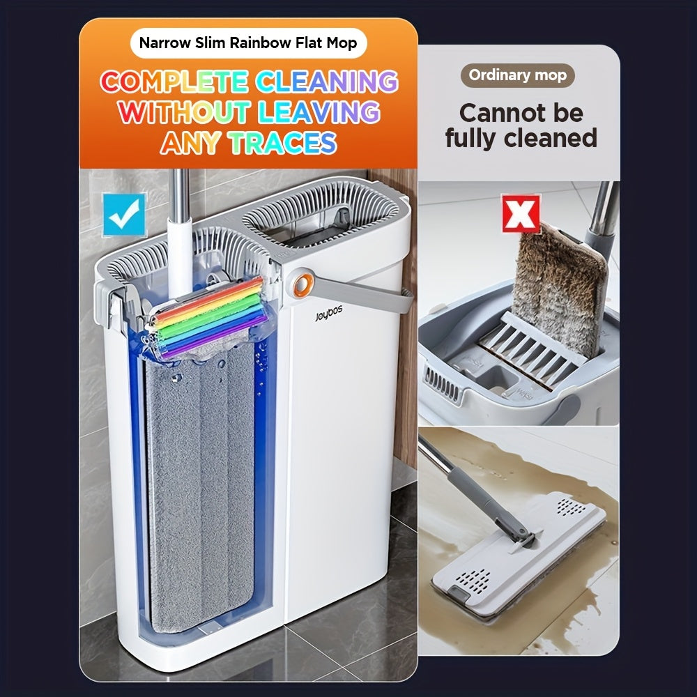Hands Free Mop and Bucket Set with Self-Wringer System, 2/6 Washable Microfiber Pads, 360° Spin & Heavy-Duty Wet/Dry Floor Cleaner - Commercial/Residential Use, Space-Saving Narrow Tank, No, White/Black (Floor/Wall Mop for Home, Mops For Floor Cleaning, M