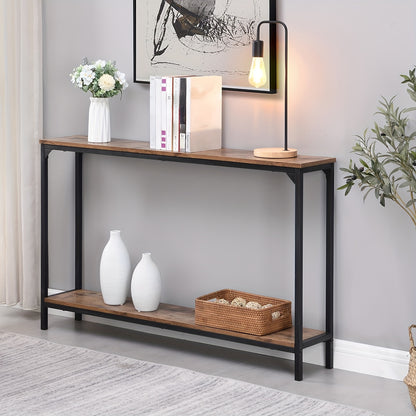 FORESREEN Console Table with Charging Station, 120cm Entryway Table with Shelves, 2-Tier Narrow Sofa Table, Long Behind Couch Table, for Entryway, Foyer, Living Room, Hallway