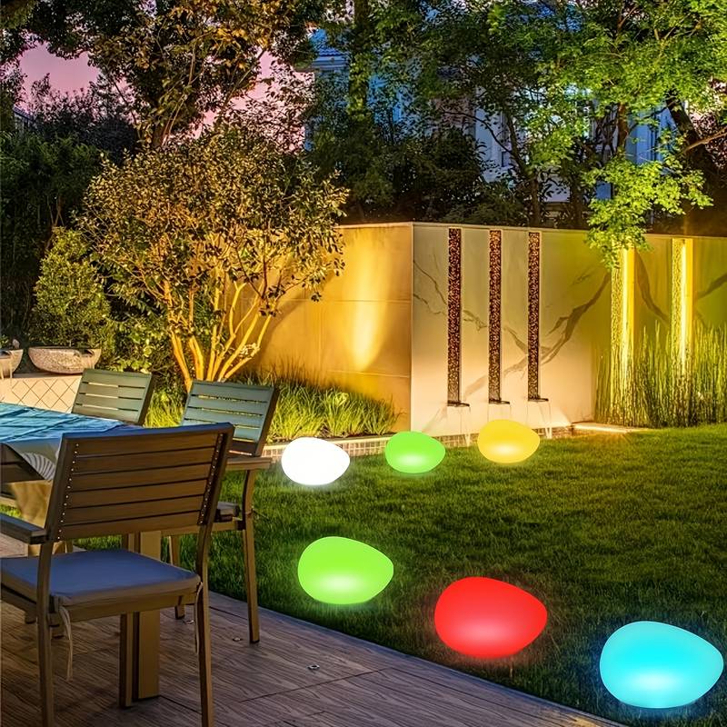 2pcs Solar-Powered Goose Egg 4LED Stone Lights - Sleek White Outdoor Garden Pathway Lights with Rechargeable Battery, Ideal for Patio, Poolside, Wedding & Festival Decor, Solar Outdoor Lights, Patio Illumination, Modern Decorative Lights, Durable