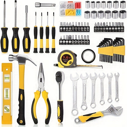 108pcs Home Tool Set, Multifunctional Hand Tool Kit, Durable Carbon Steel, with Hex Keys, Screwdriver Bits, Wrenches, Measuring Tape, for DIY, Household & Auto Maintenance, Essential Gift Set