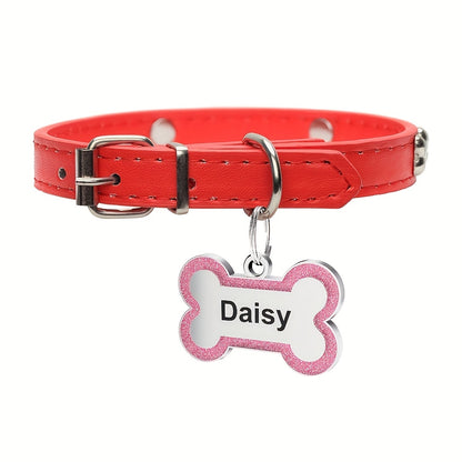 Custom Glitter Bone-shaped Pet ID Tag 1pc Round Metal Design + Engraved Text Suitable For Holiday Parties Pet Birthdays Daily Wear Back To School & School Gift