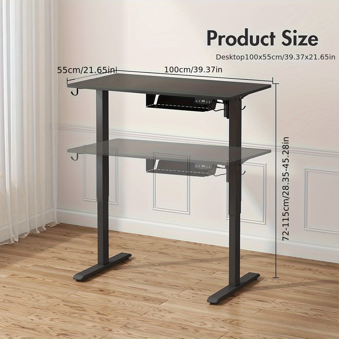Advwin Electric Standing Desk, Height Adjustable Ergonomic Sit Stand Desks With Hanging Hooks And Cable Management, 100 X 55 Cm Whole Piece Desktop, For Small Space, Black/White Frame+ Black/Walnut Desktop