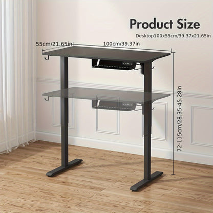 Advwin Electric Standing Desk, Height Adjustable Ergonomic Sit Stand Desks With Hanging Hooks And Cable Management, 100 X 55 Cm Whole Piece Desktop, For Small Space, Black/White Frame+ Black/Walnut Desktop
