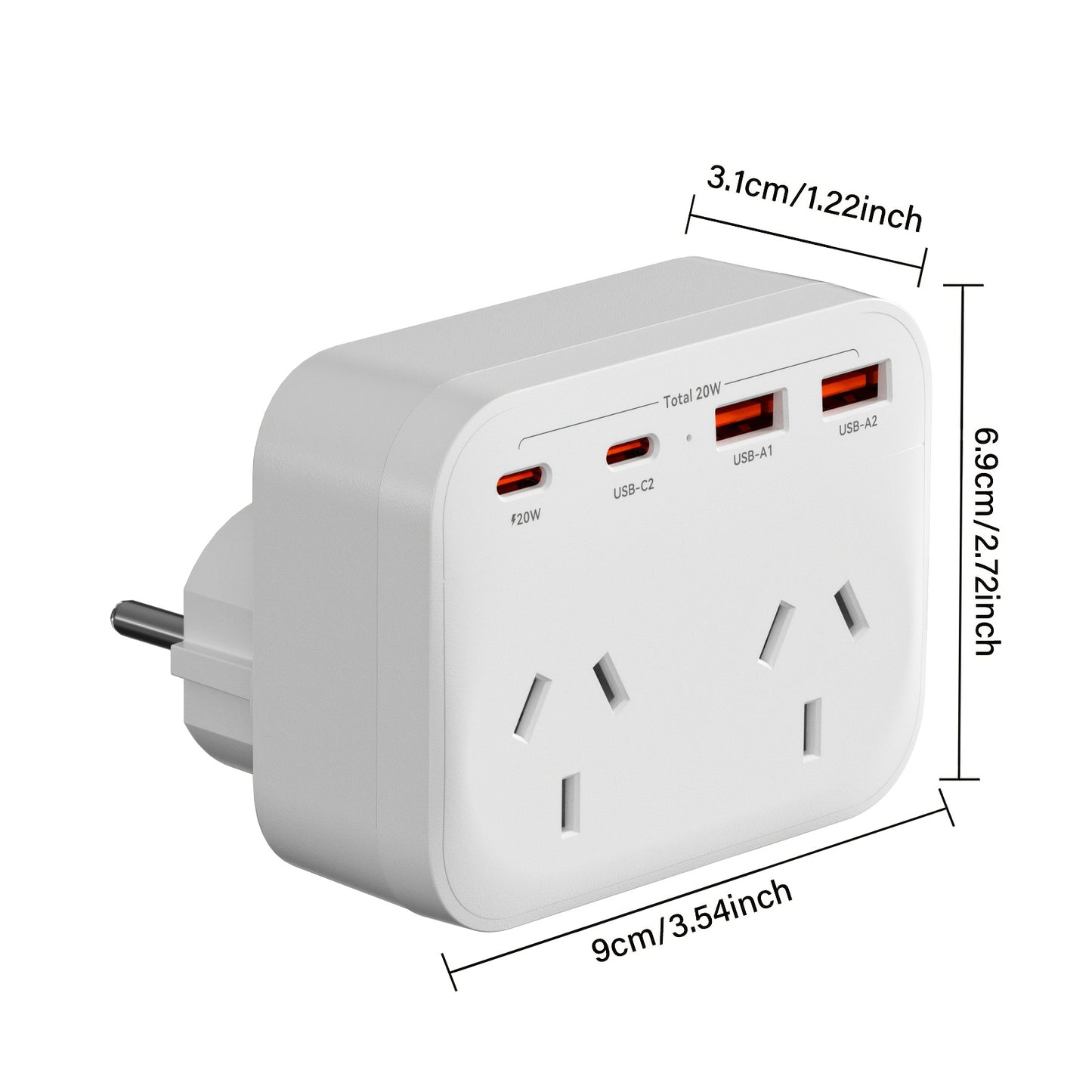 HEYMYTH Europe Travel Adapter from Australia / 4 USB Ports & USB-C Charger (EU Power Adapter) / All-In-One European Plug Adapter for Germany, France, Spain, Portugal, Netherlands, Greece, Bali / Universal Travel Power Point Converter