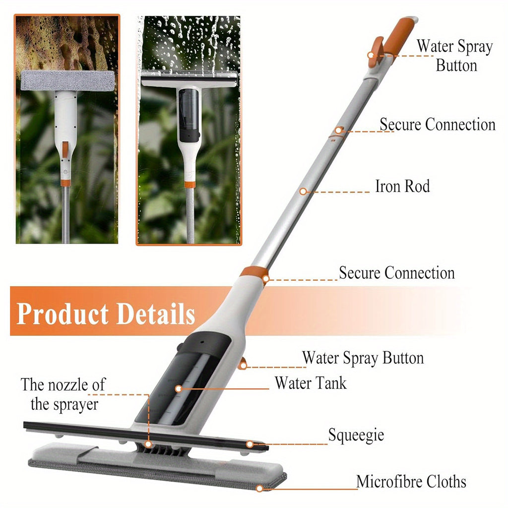 2 in 1 Window Cleaner Squeegee Kit and Floor Mop with Spray, Professional Window Wiper with Telescopic Handle, Spray Floor Mop