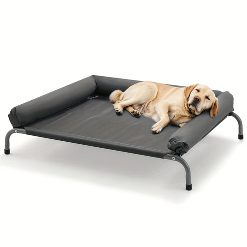 Cooling Elevated Dog Bed for Large Dogs, Portable Indoor And Outdoor Raised Dog Bed with Breathable Mesh, Chew-Proof Pet Hammock Cots with Removable And Bolsters