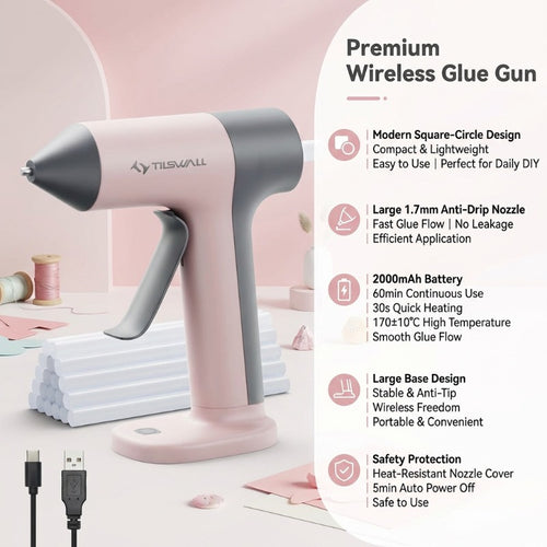 4V Cordless Hot Melt Glue Gun 30-Second Rapid Preheating Anti-Drip Design USB-C Rechargeable Home Repair Essential Includes 10 7MM High-Viscosity Glue Sticks Pink Glue Gun Craft Glue Gun- Glue Gun-Small Glue Gun