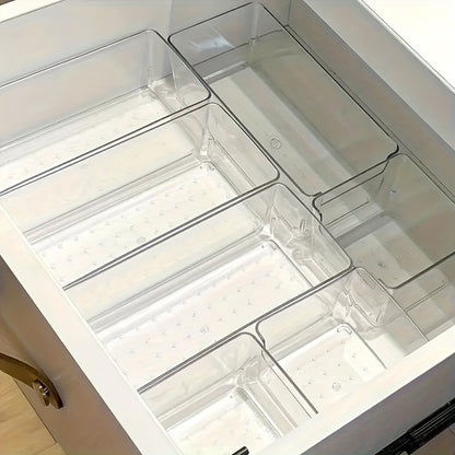 7pcs Stackable Transparent Storage Box Set, Drawer And Desktop Organizer Dividers for Cosmetics, Office Supplies, Kitchen Spice, No Assembly Required, Freely Combinable Bathroom Sorting Solution