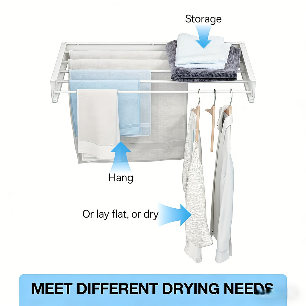 1-Pack Heavy Duty Folding Hidden Wall-Mounted Clothes and Towel Drying Rack | 5 Alloy Rods, Space Saving Storage Rack, Foldable for Bathroom/Kitchen/Laundry, Easy Steel Design, Suitable for Bedroom, Balcony, Living Room, Bathroom, Drying Racks