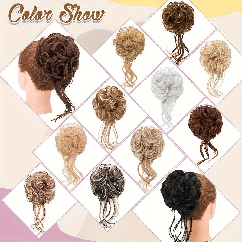 25.4cm Messy Bun Hair Piece Tousled Updo Hair Buns Extension Elastic Hair Band Hair Pieces Wrap Around Curly Hair Bun Scrunchie for Women Wavy Curly Chignon Ponytail Hairpiece for Daily Wear Black Brown Can Be Trimmed Christmas Halloween