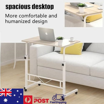 1PC Adjustable Height Mobile Computer Desk with 360° Swivel Casters - Multi-Functional Hardwood and Metal Study Table for Bedroom, Living Room, or Dorm, Easy Assembly Modern Home Office Desk (Black/White), Office Desk Furniture, Bedroom Workstation, Conte