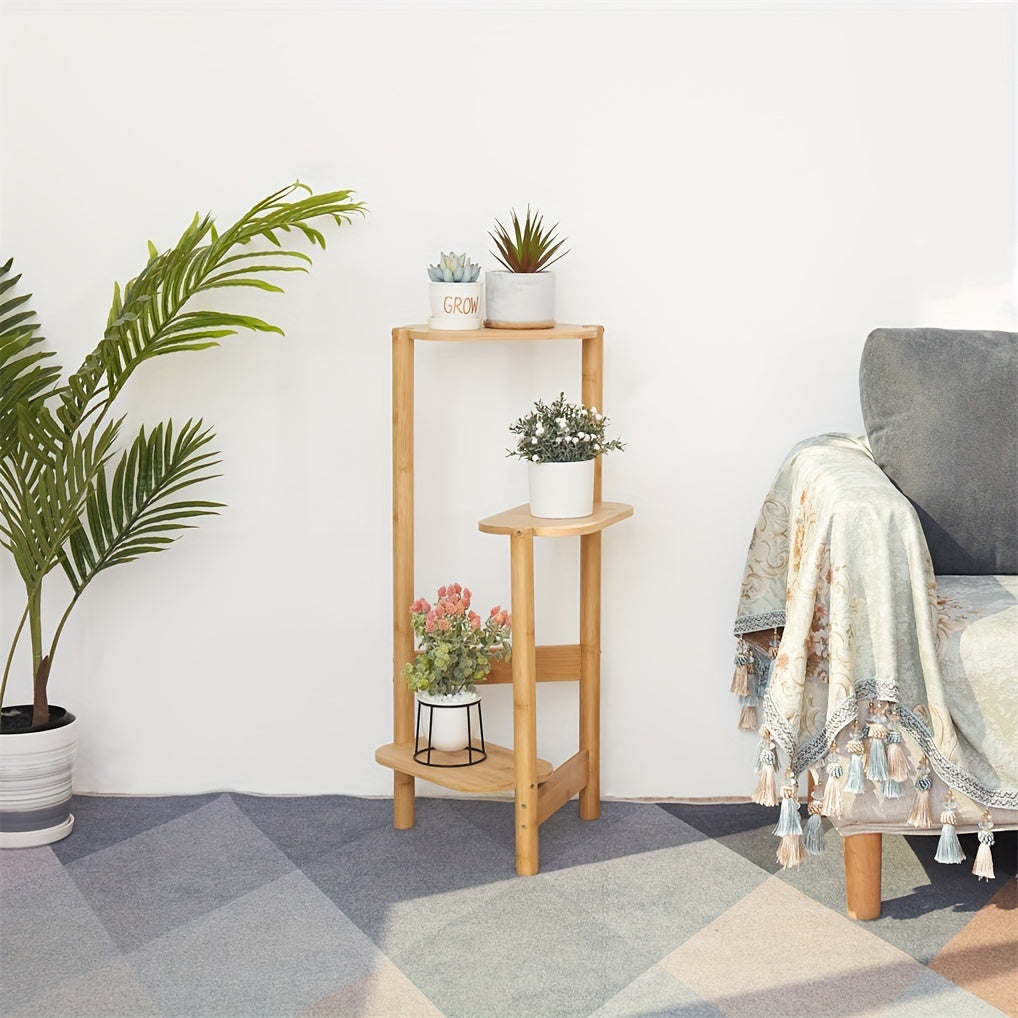 3 Tier Bamboo Tall Corner Plant Rack Planter Stand Flower Pot Holder Storage Rack for Balcony Garden Patio