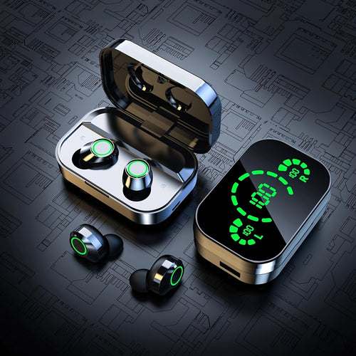 2024 Triple-Display Smart Wireless Earbuds - HD Audio, Sweatproof, Mirror Design - Immersive Gaming & Sports Experience with Built-in Phone Charger