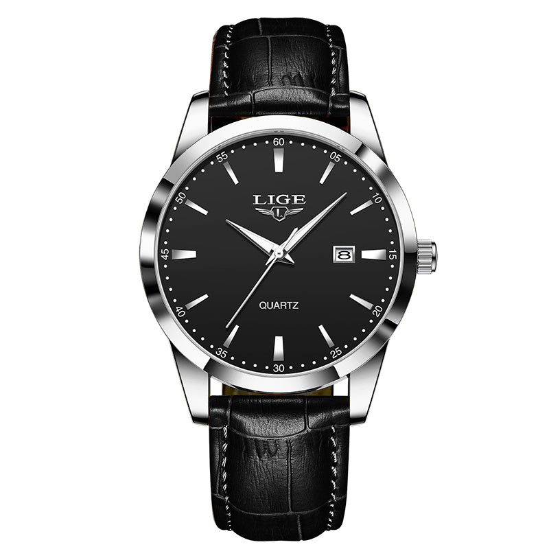 LIGE Fashion New Quartz Watch with Glow Businessmen Watch Single Calendar Three Needle Simple Pu Leather Band Watch Men's Business Watch