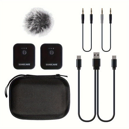 SONICAKE Lavalier Microphone 2.4GHz 164 Ft/50M Range 10 Hrs, Compact Mic System (1 TX +1 RX) For IPhone/Android/DSLR Camera, Vlog, Podcast, Live Streaming, Video Recording, Interview