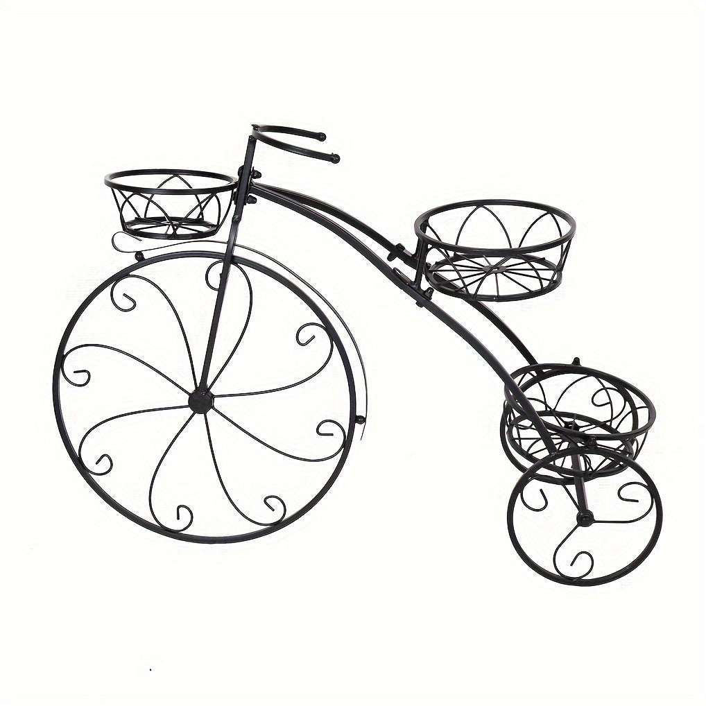 Flowers Pot Planter Stand Tricycle Flower Cart Plant Shelf Iron Garden Display Stand for Outdoor Indoor Multiple Plants