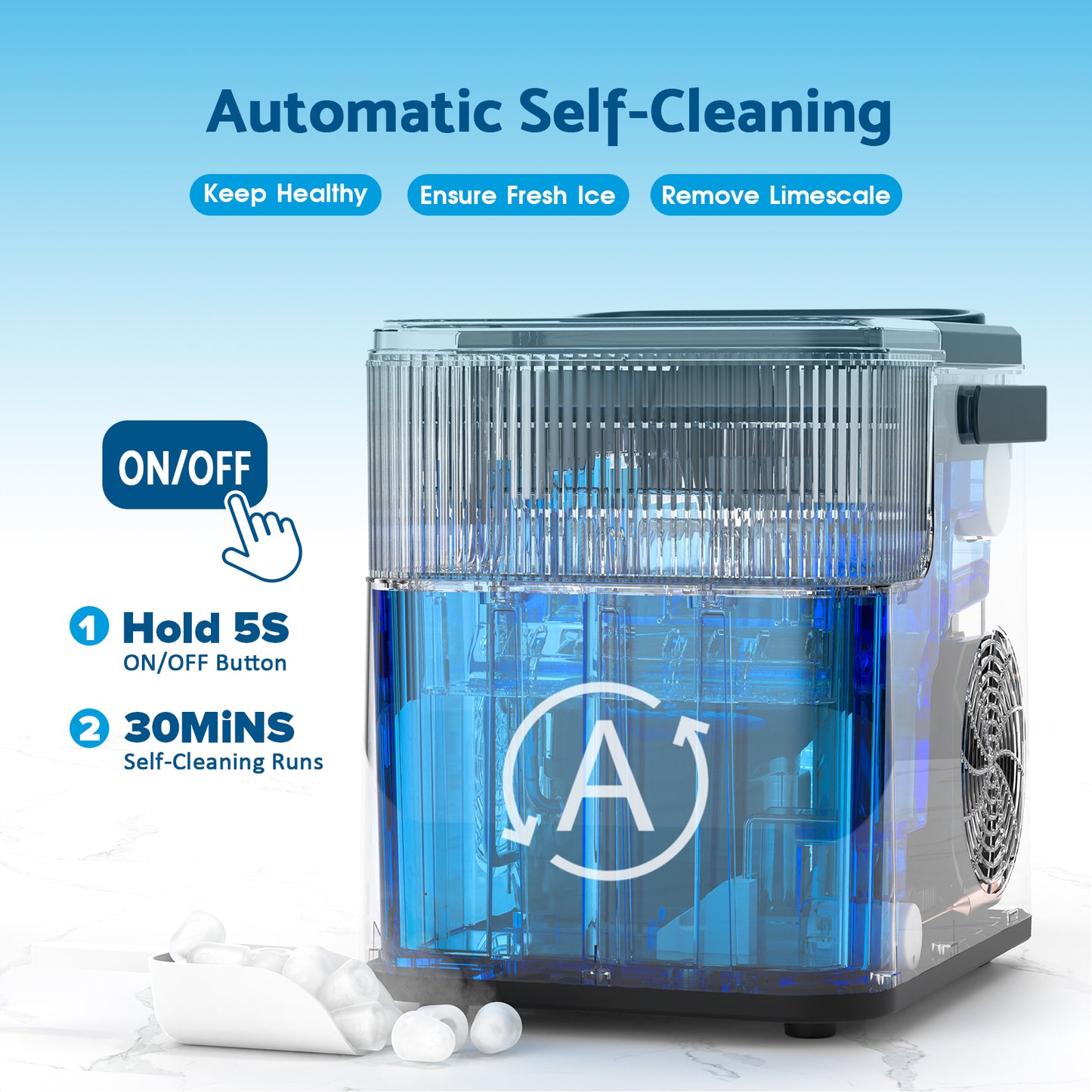 Advwin Countertop Ice Maker Machine, Portable Bullet Ice Maker with Self Cleaning, 7 Ice Cubes in 6-8 Mins, 2 Ice Sizes, Ice Machine for Home Kitchen Office Bar