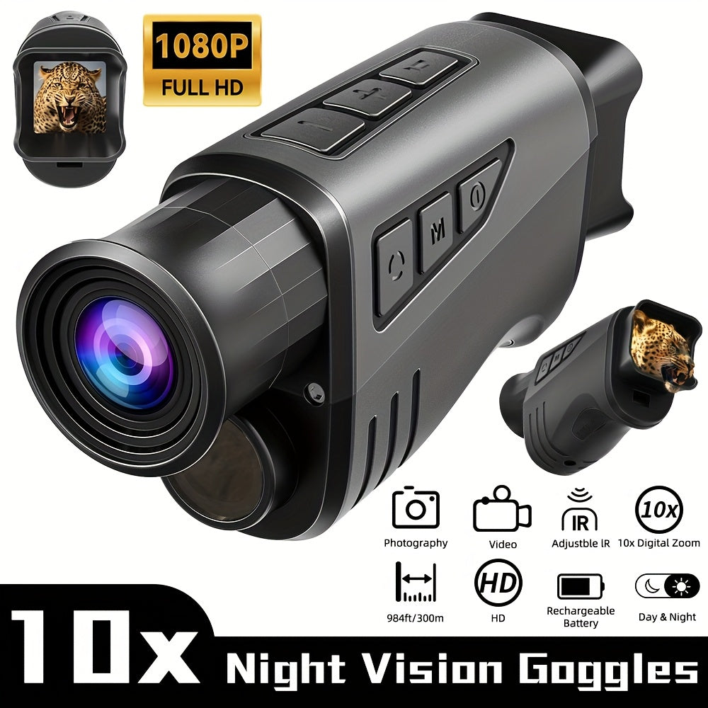 4K Night Vision Goggles Monocular, 10X Zoom Infrared Night Vision Goggles Monocular, 3.91cm Screen Monocular with 1080P And 12MP HD Clarity, 3000Mah Battery for Tactical Gear