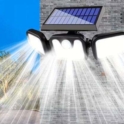 2/1pc 74LED Solar Outdoor Three-Head Sensor Wall Lamp, IP55 with 74 LED Light Beads, Wide-Angle Lighting, 3 Modes, Suitable for Garden, Courtyard, Street, Garage, Terrace And Porch Lighting