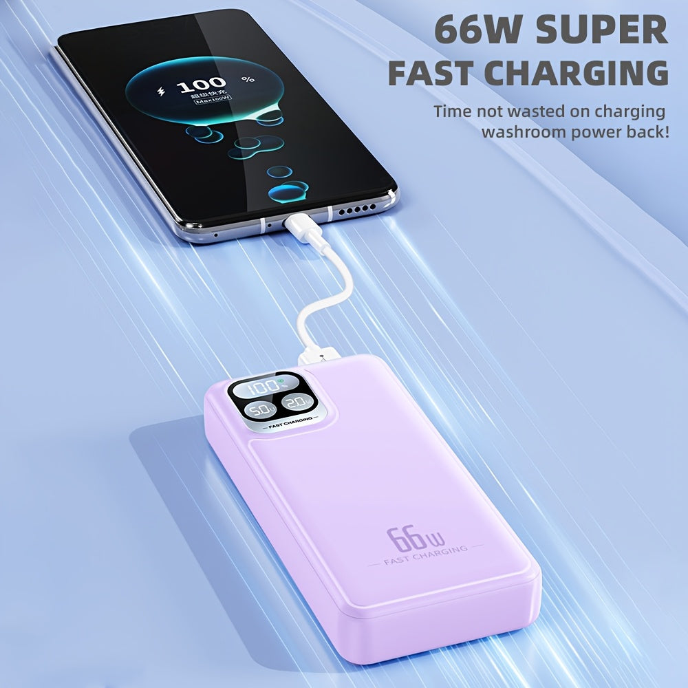 Protable Power Bank 50000mAh Battery Pack with 4 Cable Fast Charging Mini Ultra-thin Built In 4 Cables for Mobile Power Supply Dual Input USB Tpye-C Output Fast Charging for Camping Hiking Travel Mother's Gift