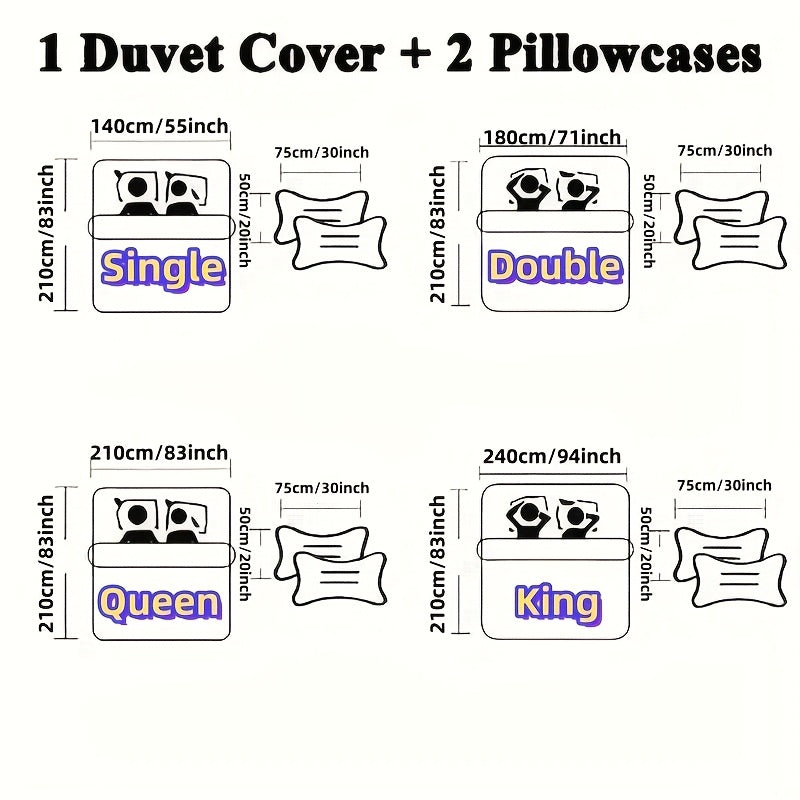 3pcs Fashion Theme Duvet Cover, Soft Comfortable Bedding, HD Printing, for Bedrooms Or Dormitory, Room Decor, 2D Flat, Queen And King Size (Includes 1 X Duvet Cover And 2 X Pillowcases, Without Core) Ideal Bedding for AU Climate