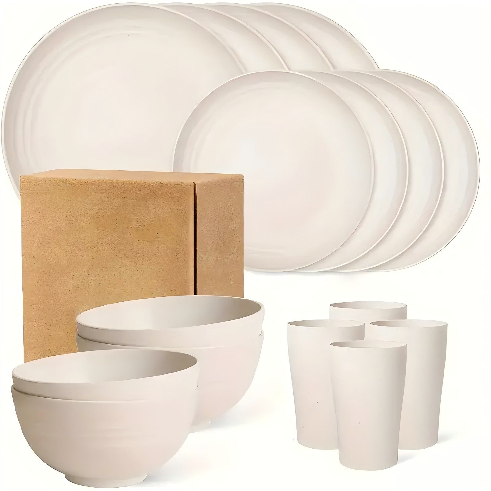 32pcs/16pcs Unbreakable Wheat Stem Fiber Tableware – Complete 4-8-Person Setting for Daily & Special Occasions | Microwave-Safe Stackable Dishes | Lightweight Yet Durable | Ideal for Airbnb Hosts, Caterers