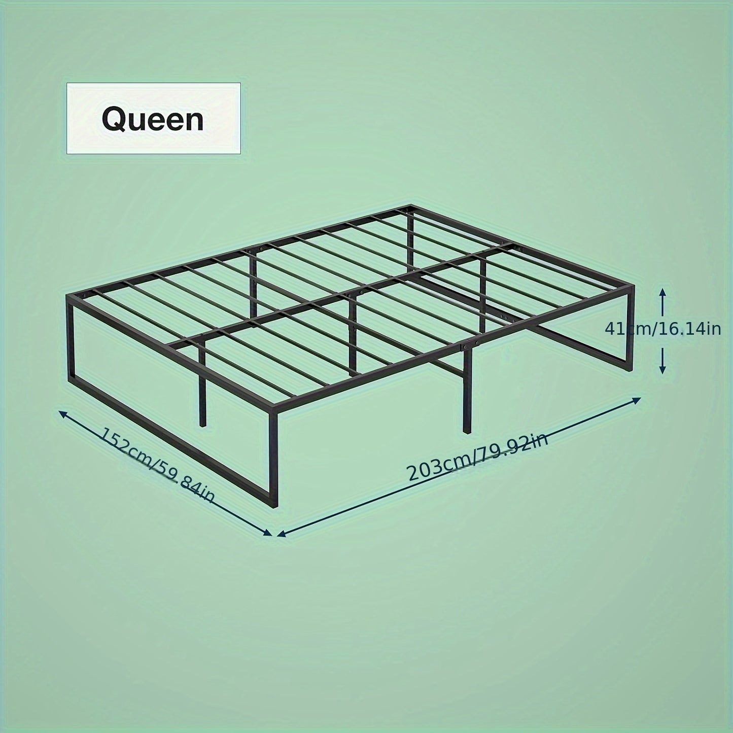 Ufurniture 39cm Single/Double/Queen Bed Frame Base, Industrial Heavy Duty Metal Mattress Foundation Platform Bed With Reinforced Legs, 300kg Weight Capacity, Bedroom Furniture, Black