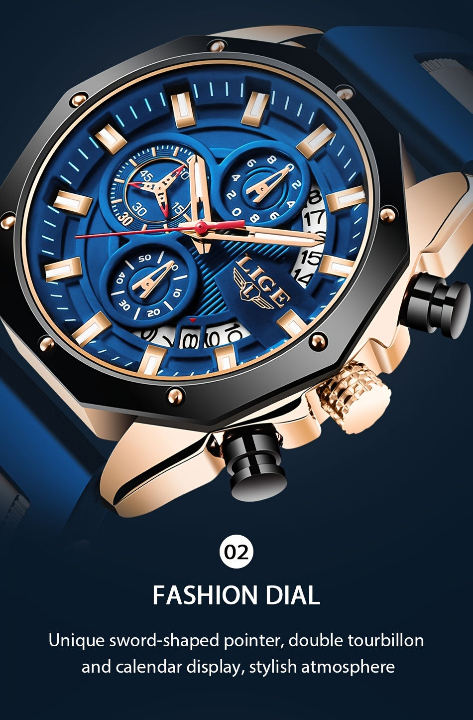 LIGE Watch 2026, Men's Watch, Fashion Watch, Analog Watch, Youth Watch, Outdoor Sports Watch, Calendar Display, Blue Watch, Black Watch, Birthday Gift, Graduation Gift, Holiday Gift, Stopwatch, Watch Gift for Men.