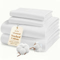 4pcs Luxury Cotton Sheet Set - Ultra Soft & Breathable Shrink Washed Cotton Bed Sheet Set - Fresh And Smooth Sheet Set - Resistant Bedding - 38.1cm Deep Pocket, 1 Fitted Sheet, 1 Flat Sheet &1/2 Pillowcases for Hotel, Home, Dorm - Luxurious Comfort