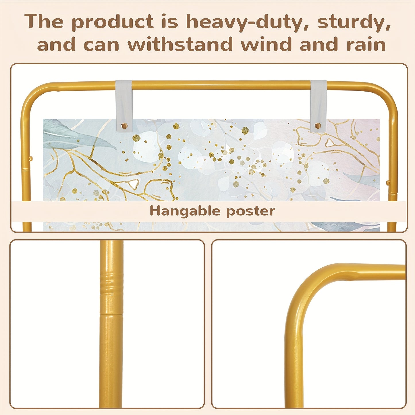 Wedding Welcome Sign Stand, 50x80x180cm Heavy Duty Easel Stand for Sign with 2 Leather Strap, Welcome to Our Wedding Sign Holder, Metal Floor Standing Easels for Signs, Poster (Black&Golden) Christmas Background Decoration