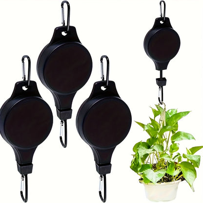 [Black Plant Tie Rod] 3pcs Classic Black Plant Tie Rod with Extendable Hooks, Easily Accessible Plant Pulley with Adjustable Height Wheel, Suitable for Hanging Plants, Heavy-duty Indoor And Outdoor Plant Hangers, with Multiple Components