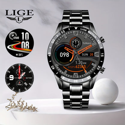LIGE Full Circle Touch Screen, Steel Band Call Smart Watch, Sports Activity Fitness Smartwatch for Men, Ideal Choice for Gifts