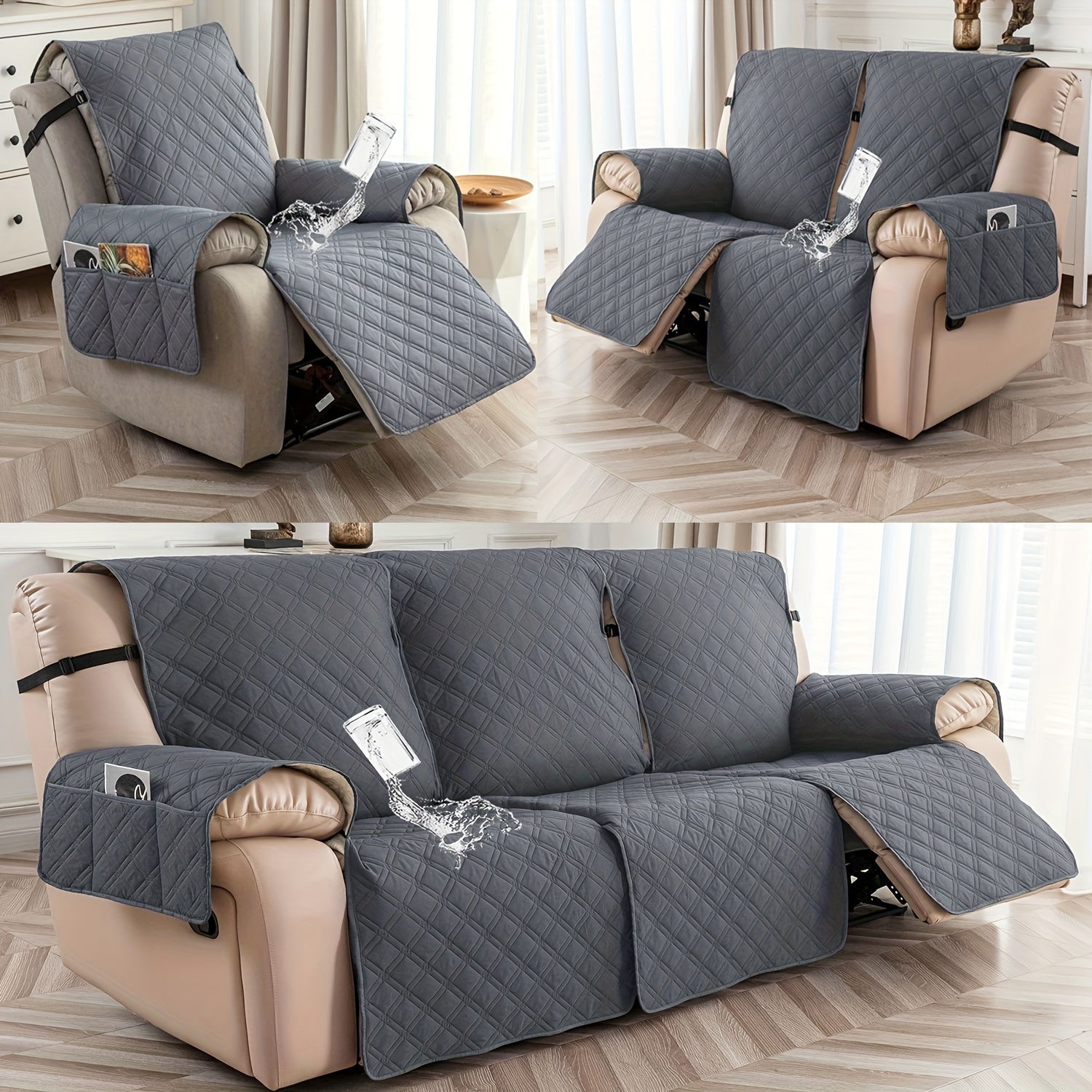 1/2/3seats 100% High Quality Recliner Chair Cover, Non Slip Recliner Covers for Recliner Chair with Pocket, Washable/Winter Insulation/Furniture Protector for Pets, Easy to Install & Easy Care for Dining Room.