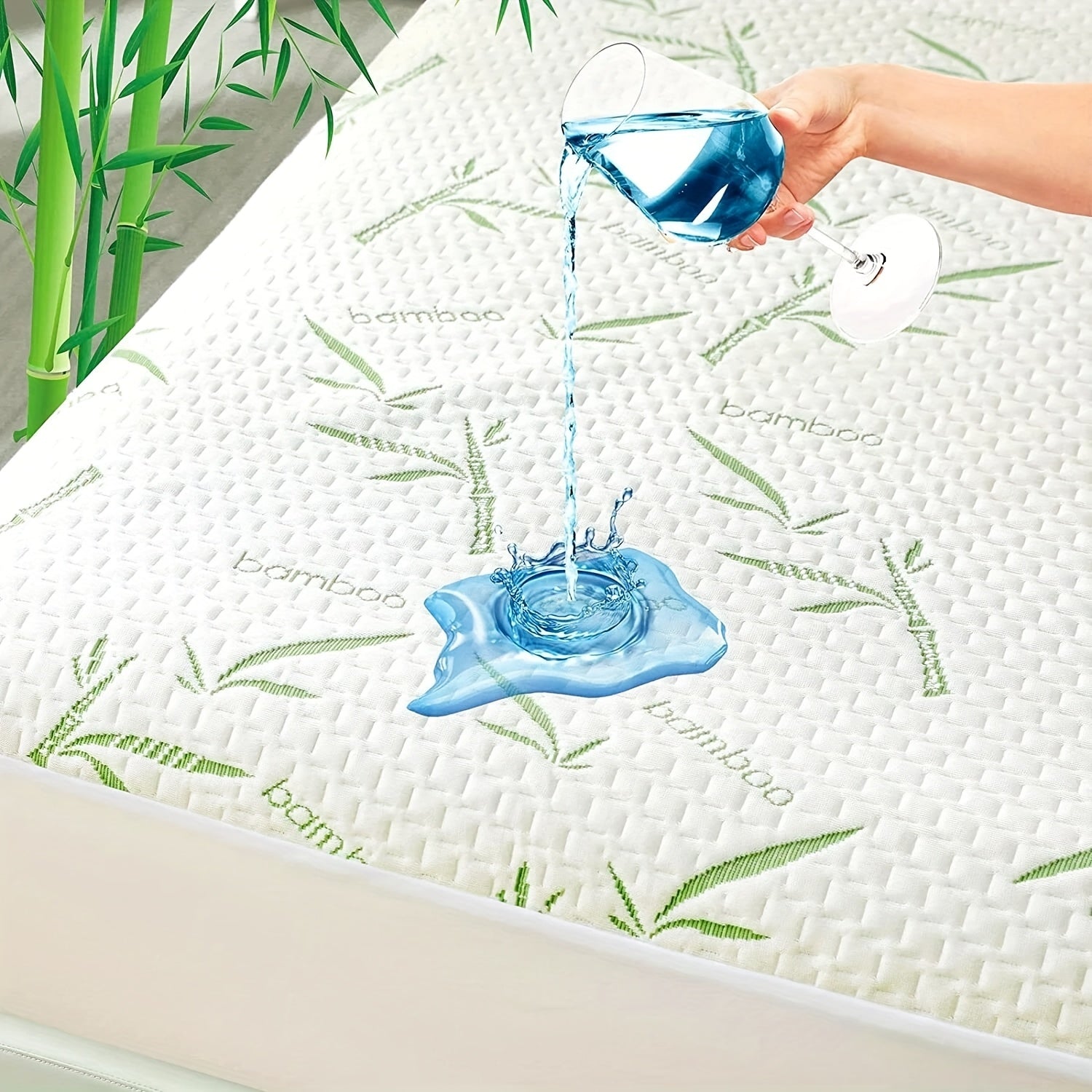 1pc Bamboo Fiber Mattress Protector 100% Waterproof Fitted Mattress Cover SB/KSB/DB/QB/KB Deep Pocket Mattress Pad Cover, Bamboo, Ultra Soft & Breathable, Perfect For All Season