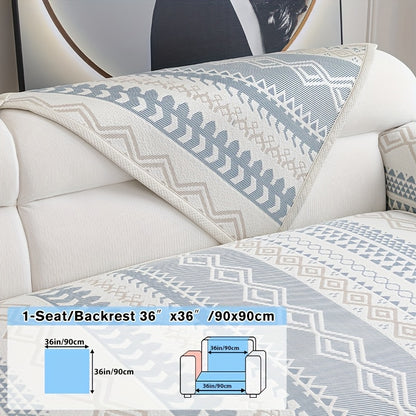 1pc Boho Chic Geometric Sofa Cover - Soft, Breathable, Non-Slip, Scratch-Resistant Couch Protector In Blue & White Patterns - Perfect for 1-4 Seat Sofas, Pet-Friendly, Machine Washable, Petfriendly Cover