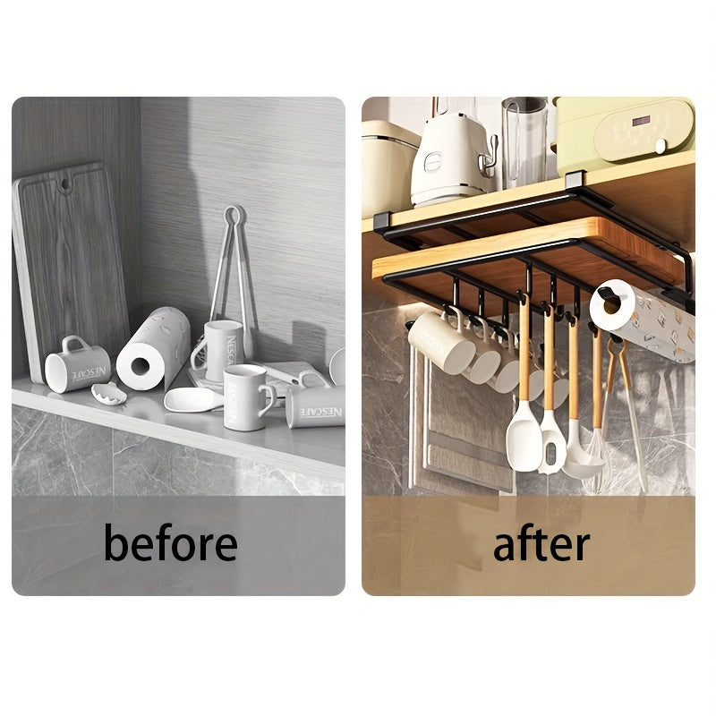 1pc Stainless Steel Space Saving Kitchen Hook Rack, Cutting Board & Lid Holder with Cabinet Door Hooks, Effortless Organizer for Kitchen Tools And Bathroom, Durable, Easy Install, Maximizes Space