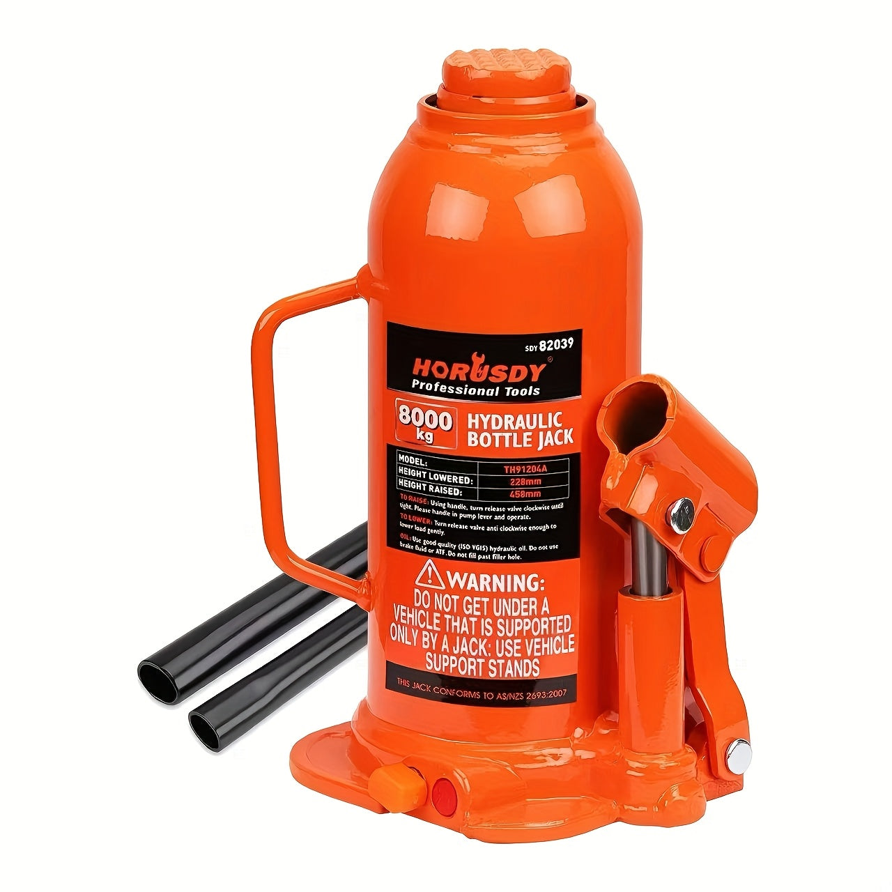 8000KG Bottle Jack, 8 Ton Hydraulic Welded Jack With Carry Handle And Pump Handle For Automotive And Industrial, Orange