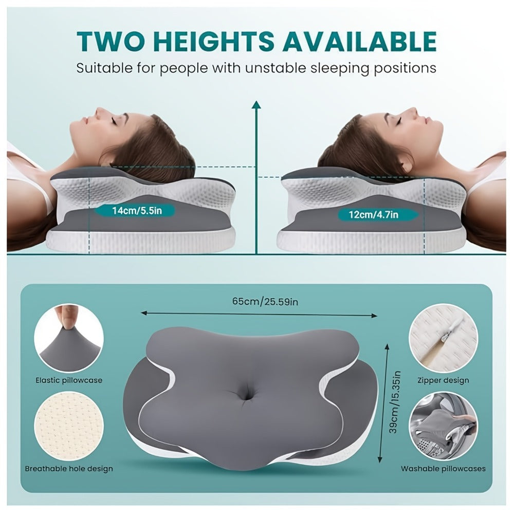 Cooling Memory Foam Contour Pillow - Grey Cover for Side & Back Sleep – product detail angle