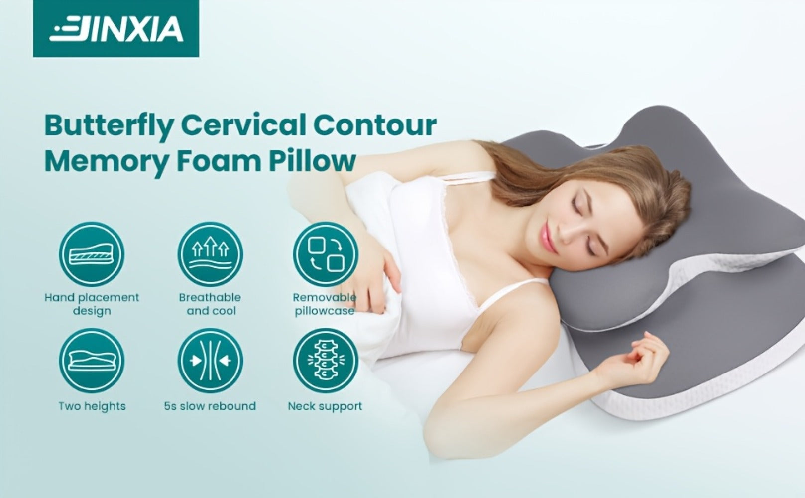 Cooling Memory Foam Contour Pillow - Grey Cover for Side & Back Sleep – additional product view 9
