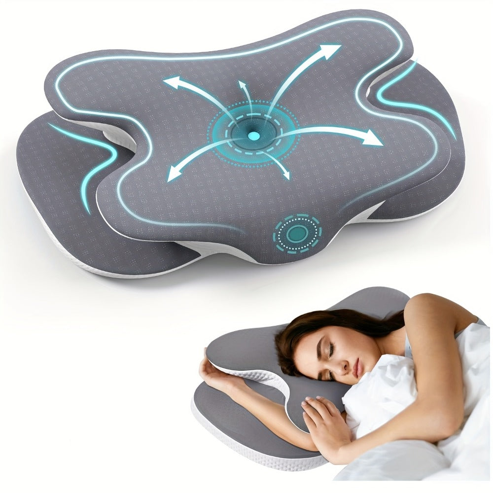 Cooling Memory Foam Contour Pillow - Grey Cover for Side & Back Sleep – main product view