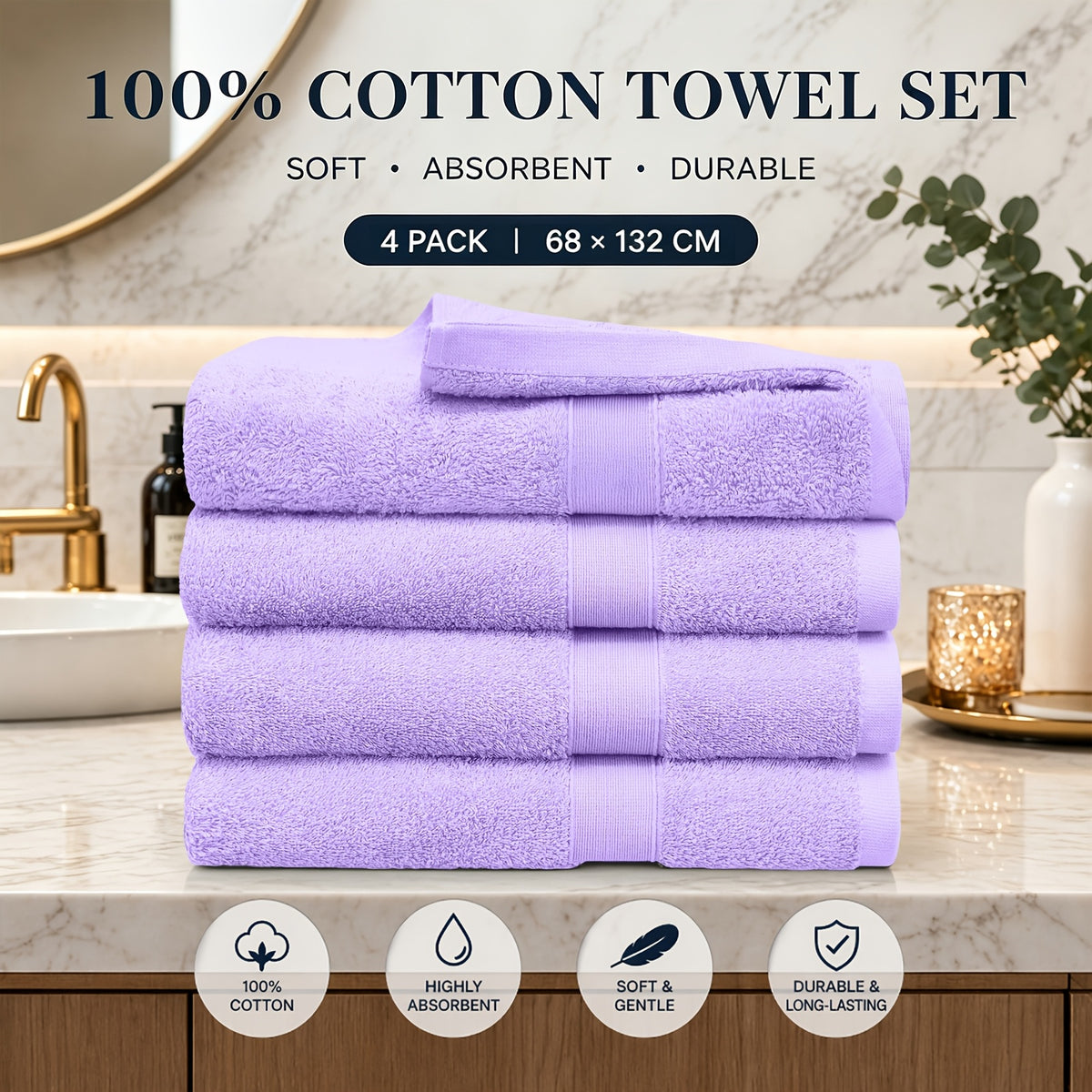 Cotton Bath Towel Set - 4-Piece 550GSM for Bathroom – additional product view 32