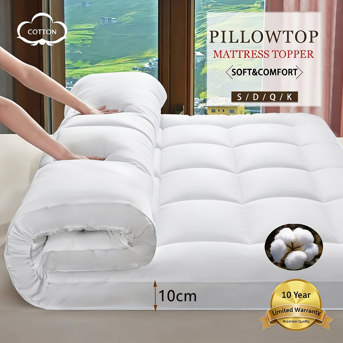 Cotton Mattress Topper – 30cm Fitted Bed Layer – additional product view 12