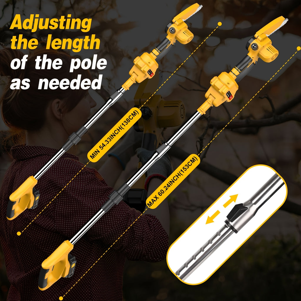 2-in-1 Electric Pole Saws for Tree Trimming, 15.24 cm Mini Chainsaw Cordless with Extension Pole, Battery Powered Pole Chain Saw, Tree Trimmer Limb Branch Cutter Pruner with 2 Battery