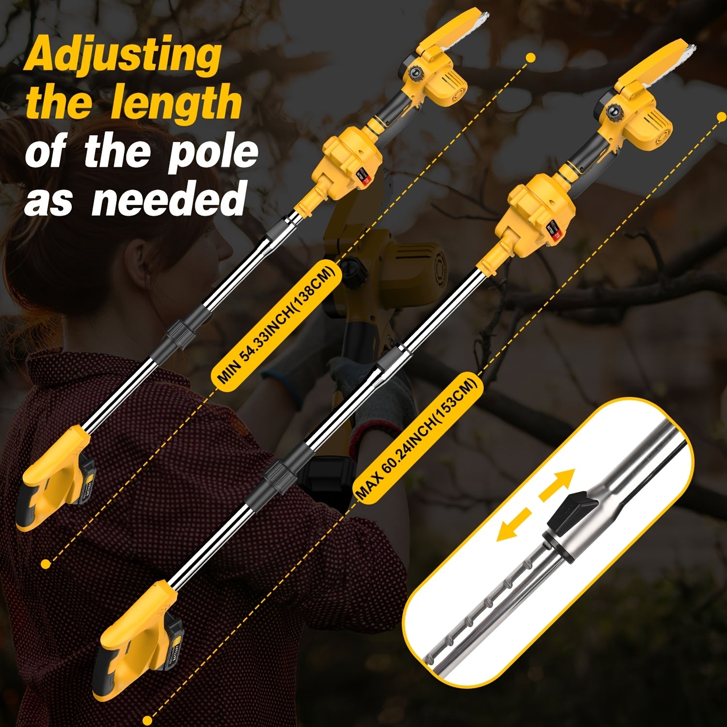 2-in-1 Electric Pole Saws for Tree Trimming, 15.24 cm Mini Chainsaw Cordless with Extension Pole, Battery Powered Pole Chain Saw, Tree Trimmer Limb Branch Cutter Pruner with 2 Battery
