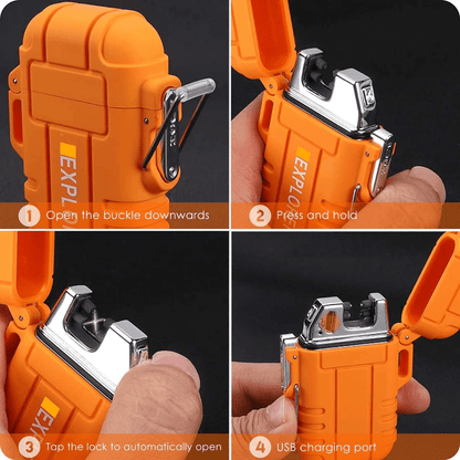 HEYMYTH Dual Arc Electric Plasma Lighter - USB Rechargeable & Flameless Windproof Lighter (1-Pack/2-Pack) - Survival Tactical Gear For Outdoor Camping, EDC - Fashion Design In Gift Box (Orange & Black